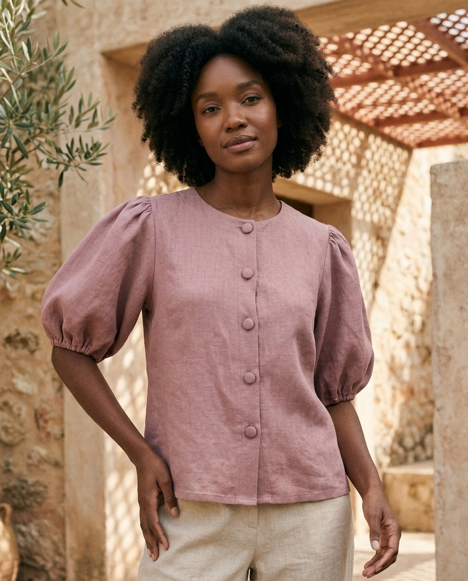 Puff Sleeve Linen Blouse