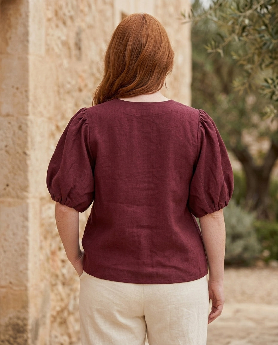 Puff Sleeve Linen Blouse