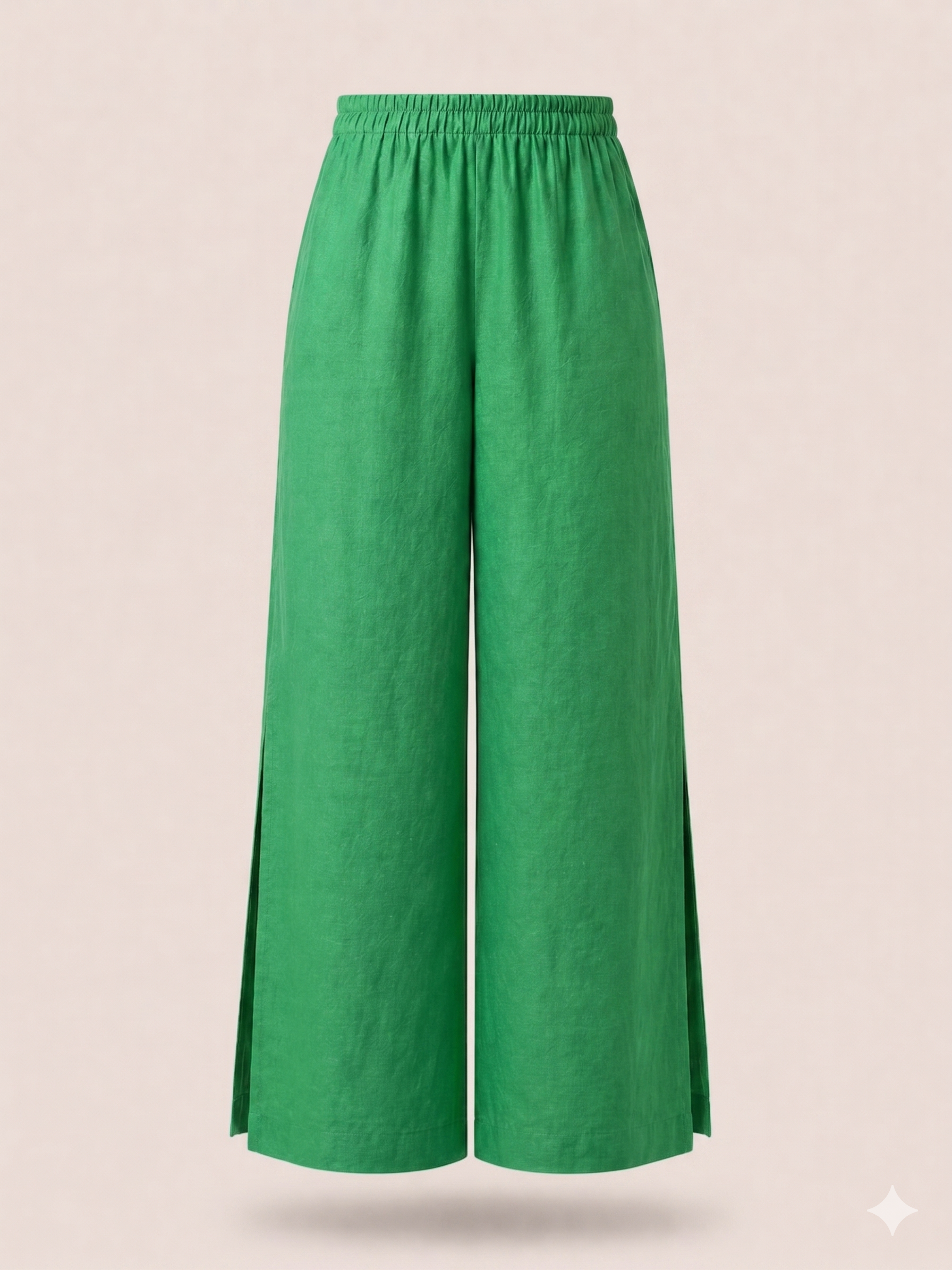 Linen Wide-Leg Pants with Side Slit Detail