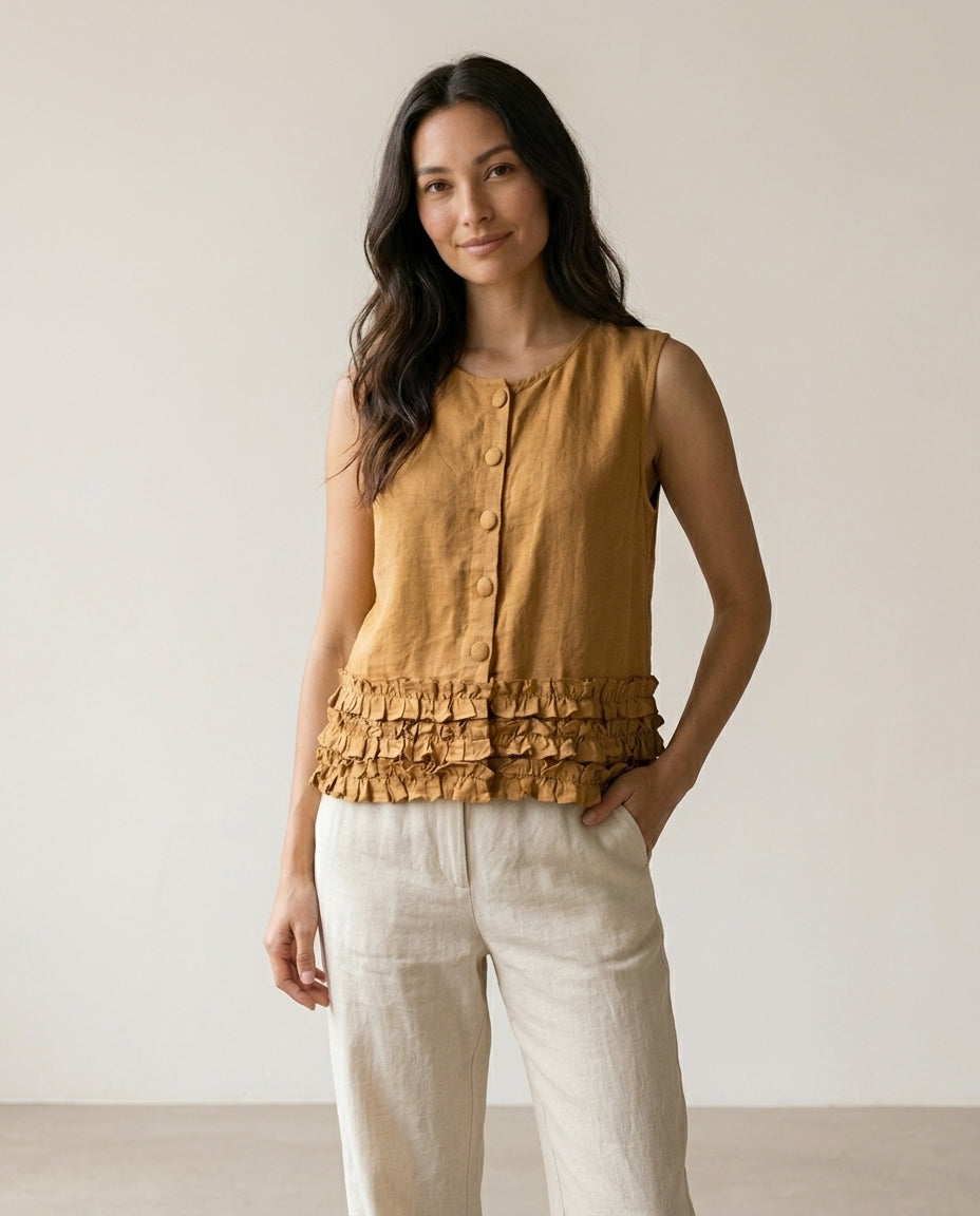 Ruffle Linen Blouse