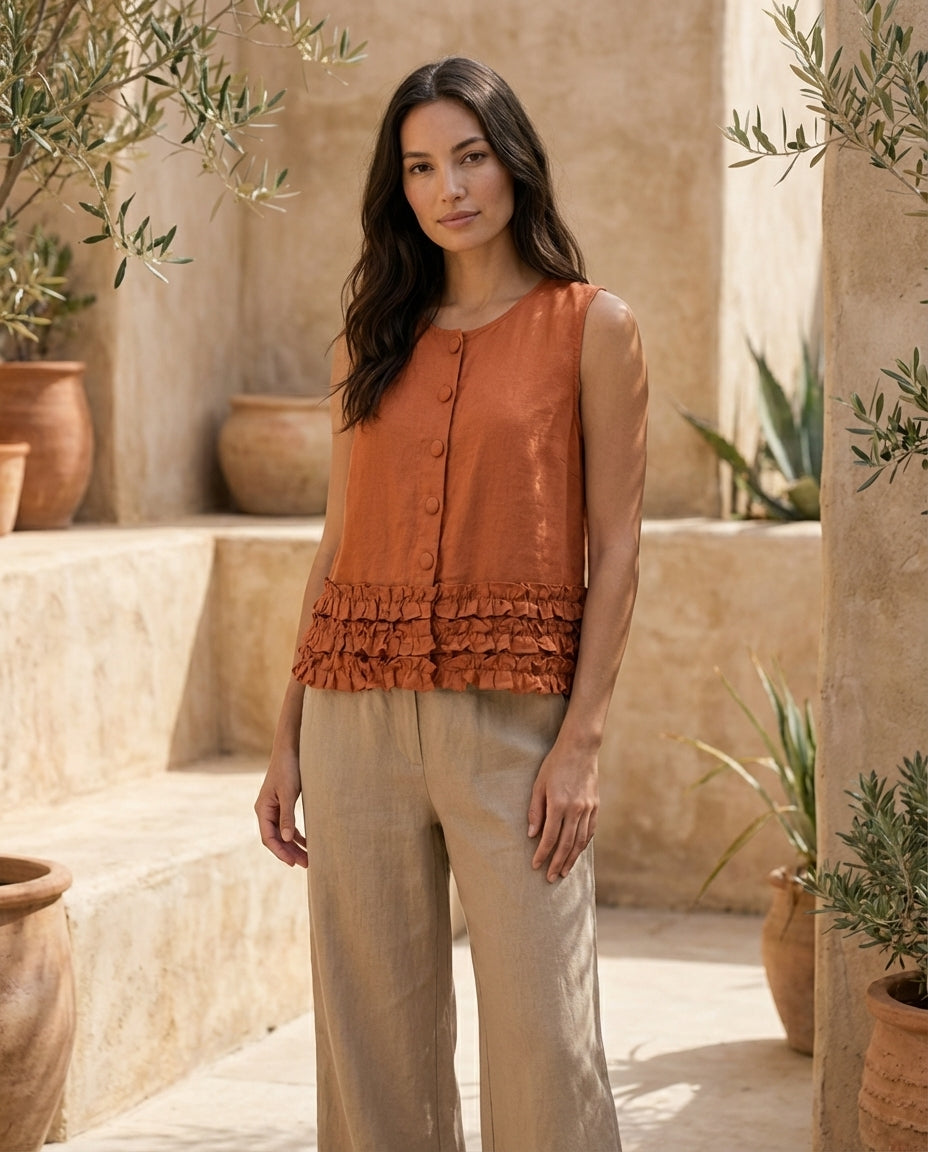 Ruffle Linen Blouse