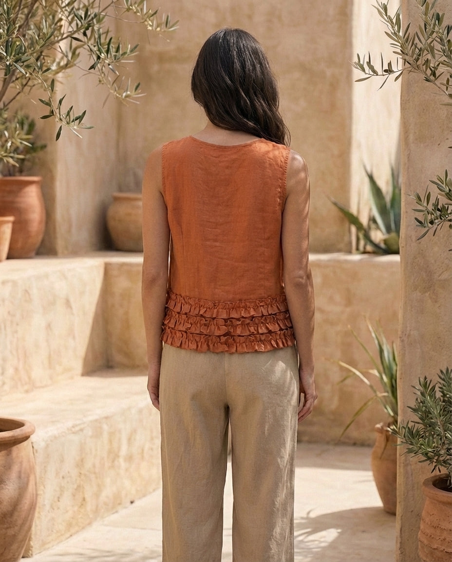 Ruffle Linen Blouse