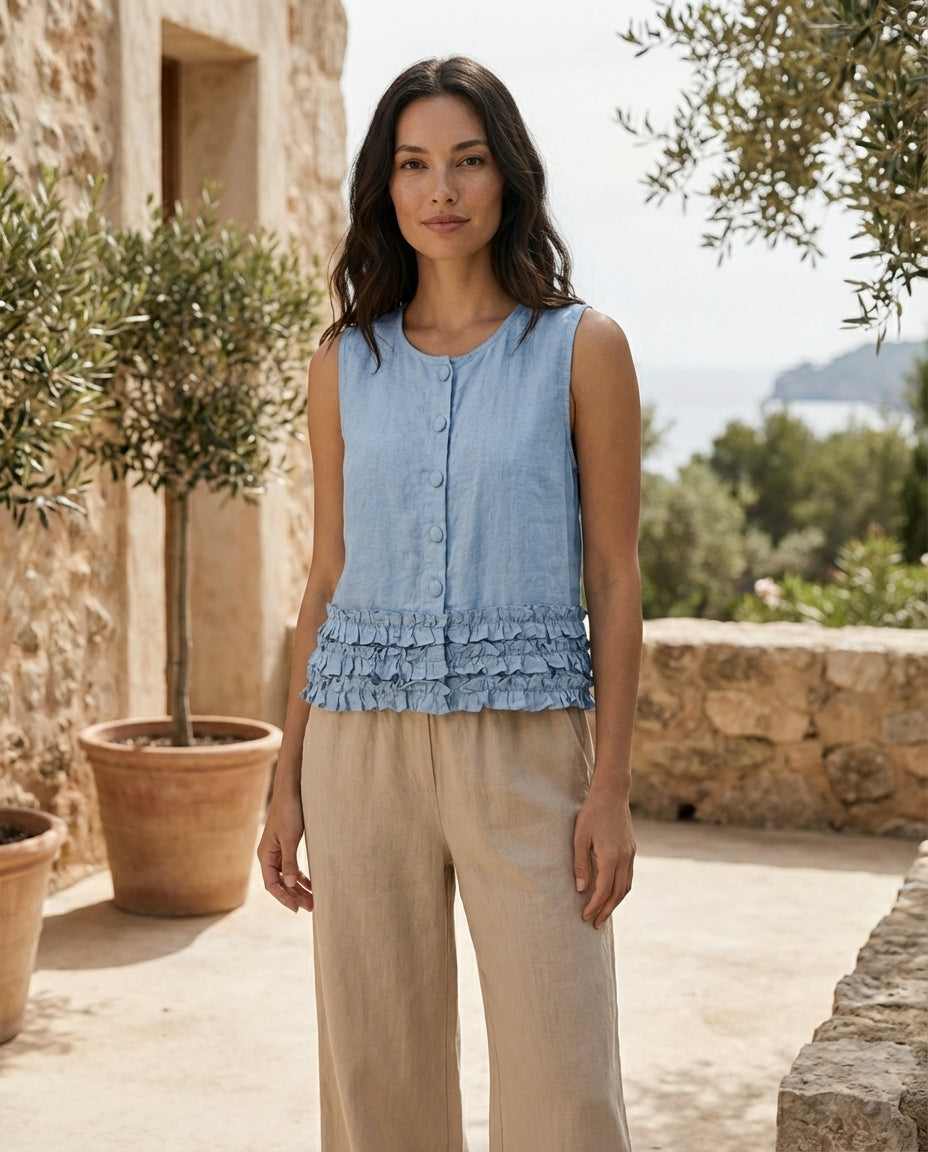 Ruffle Linen Blouse