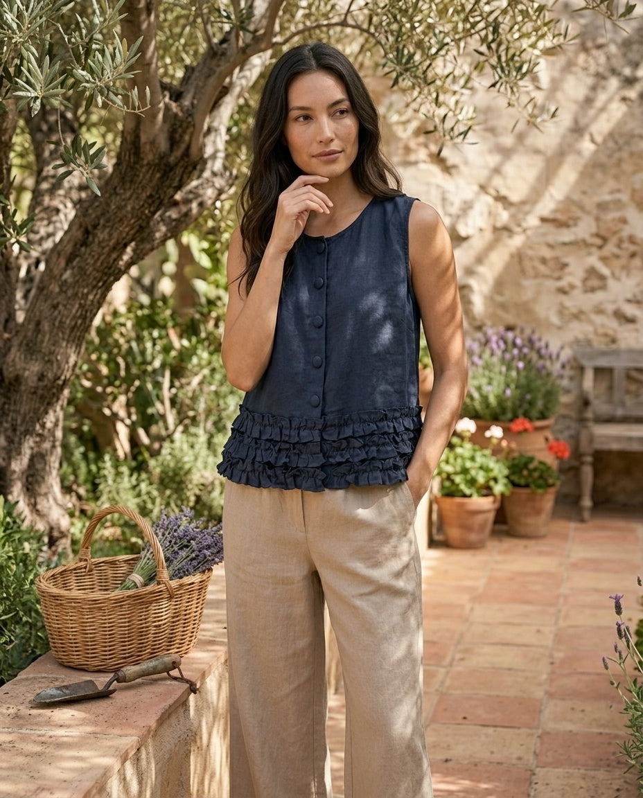 Ruffle Linen Blouse