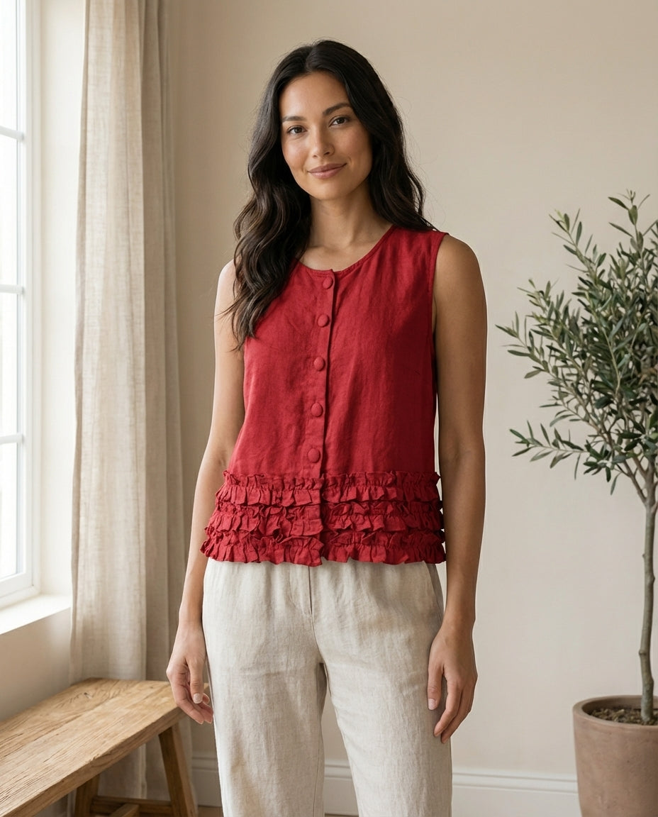 Ruffle Linen Blouse