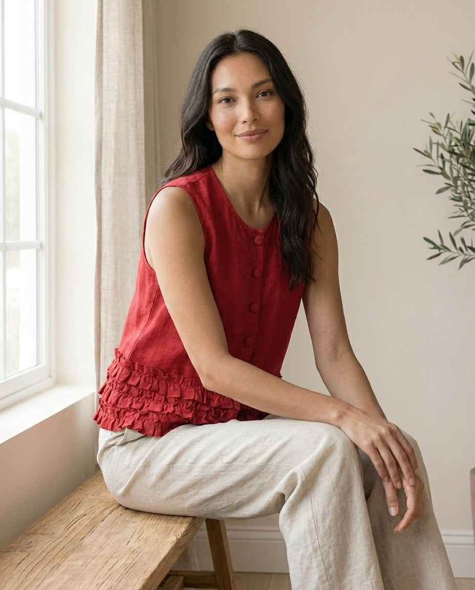 Ruffle Linen Blouse