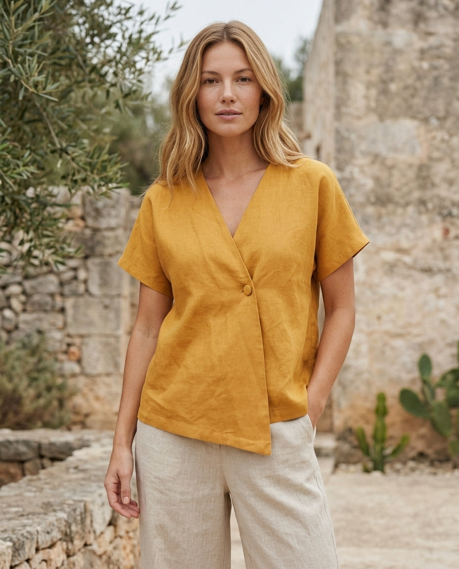 Linen Wrap Blouse