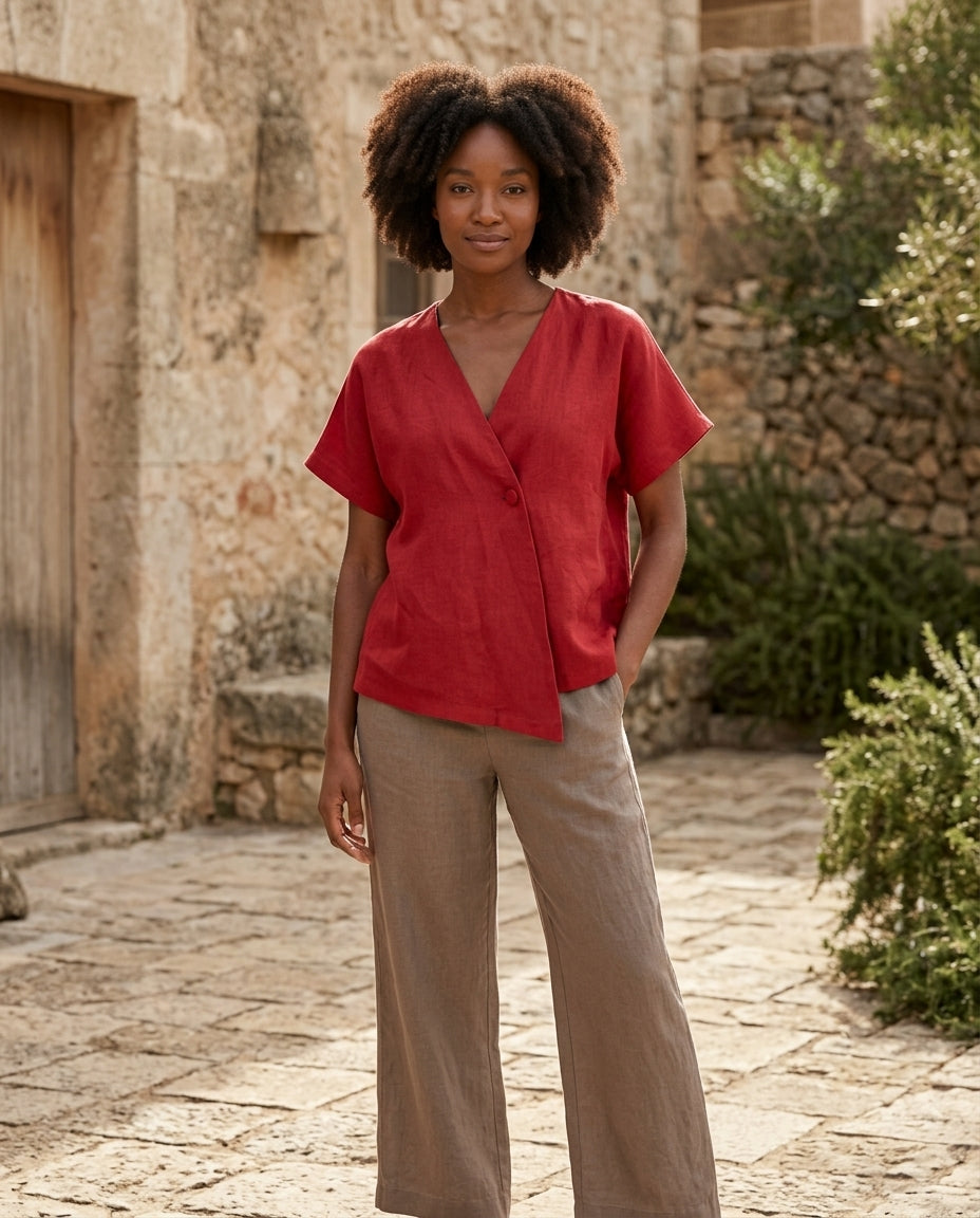 Linen Wrap Blouse
