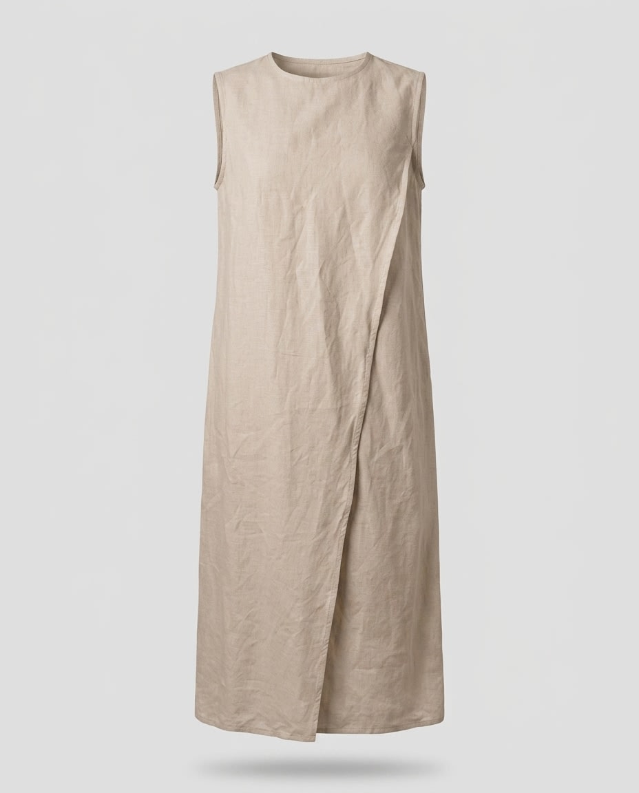 Sleeveless Wrap-Front Linen Midi Dress