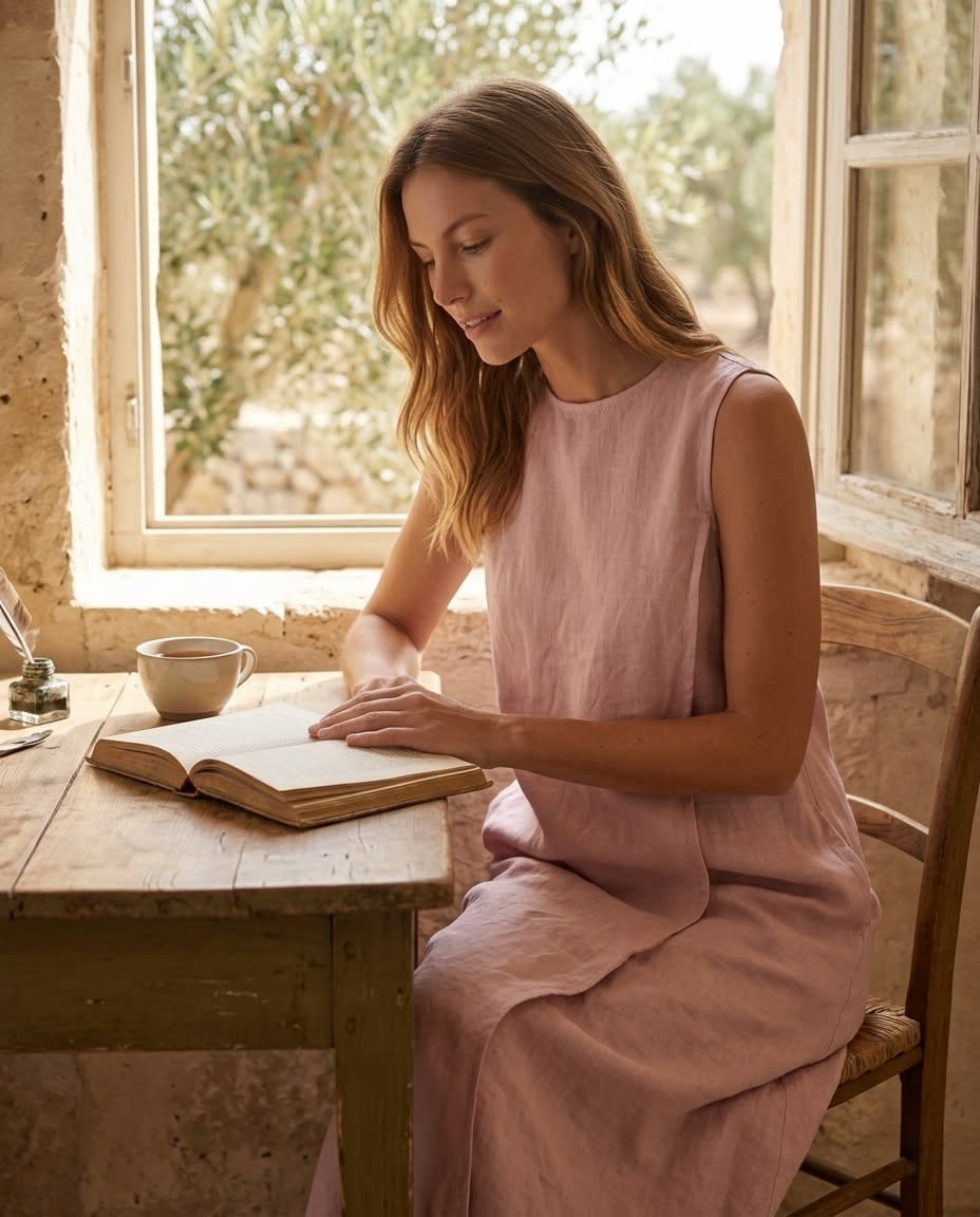 Sleeveless Wrap-Front Linen Midi Dress