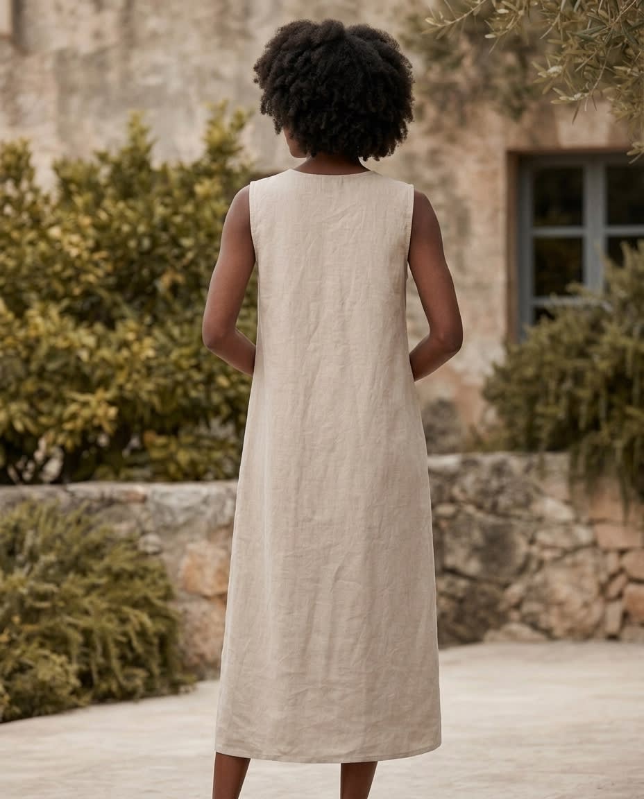 Sleeveless Wrap-Front Linen Midi Dress
