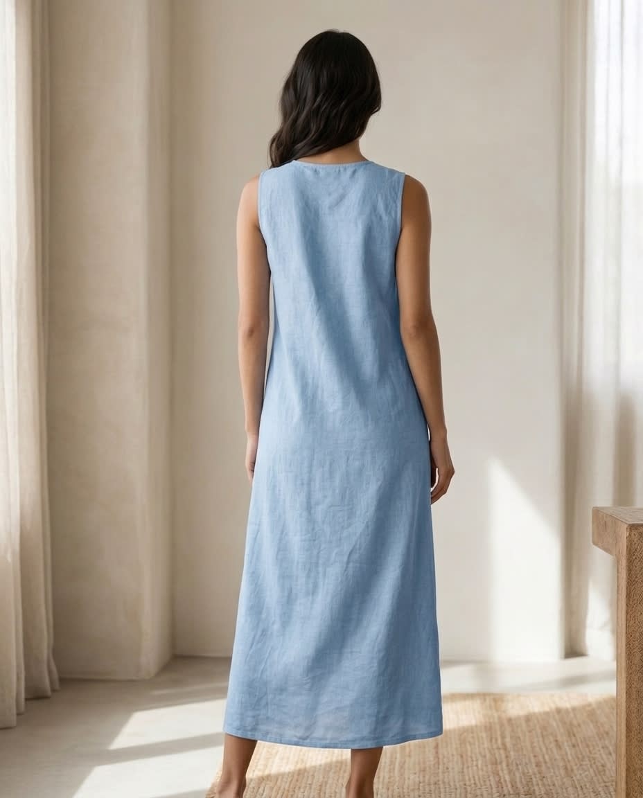 Sleeveless Wrap-Front Linen Midi Dress