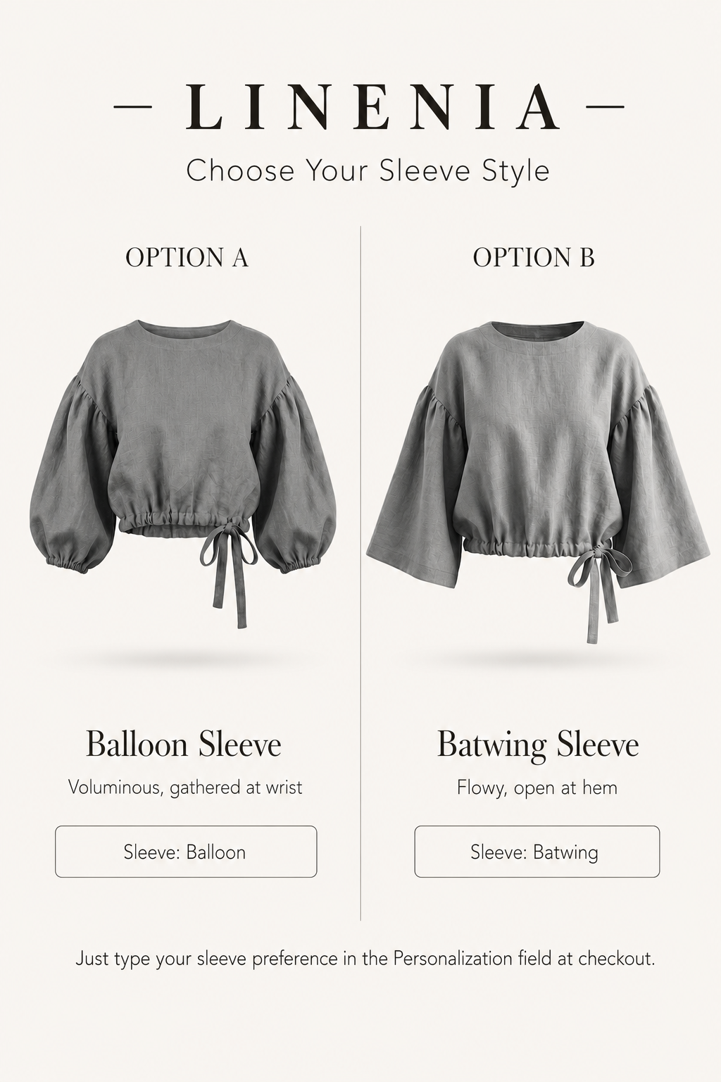 Linen Blouse – Balloon Sleeve, Cropped