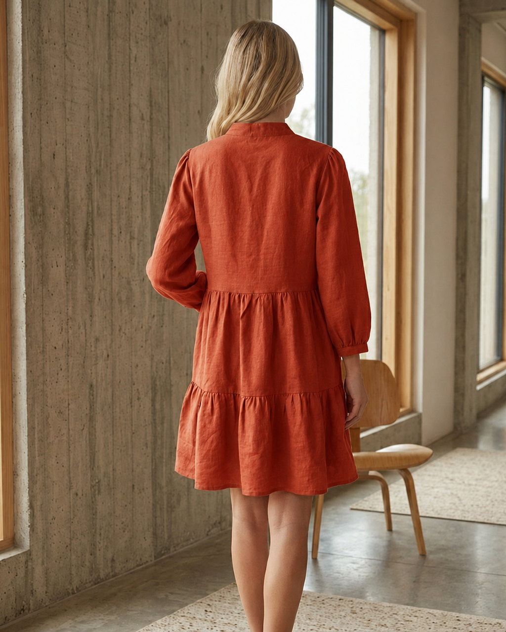 Tiered Linen Dress with Concealed Breastfeeding-Friendly Zipper