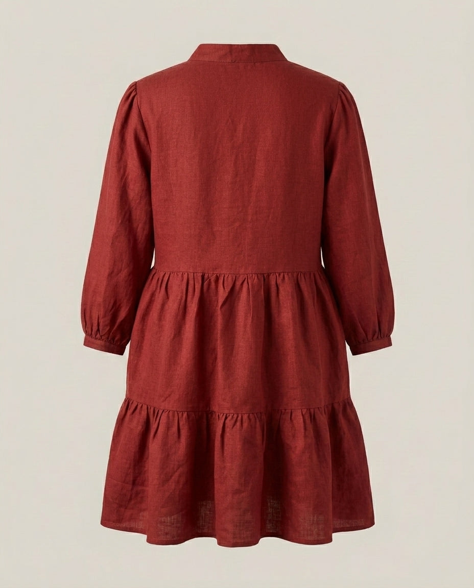 Tiered Linen Dress with Concealed Breastfeeding-Friendly Zipper