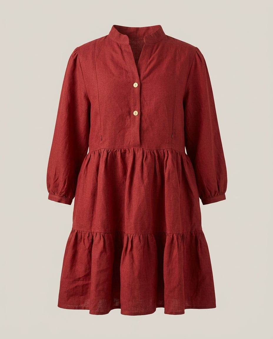 Tiered Linen Dress with Concealed Breastfeeding-Friendly Zipper