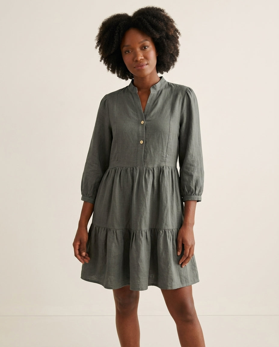 Tiered Linen Dress with Concealed Breastfeeding-Friendly Zipper