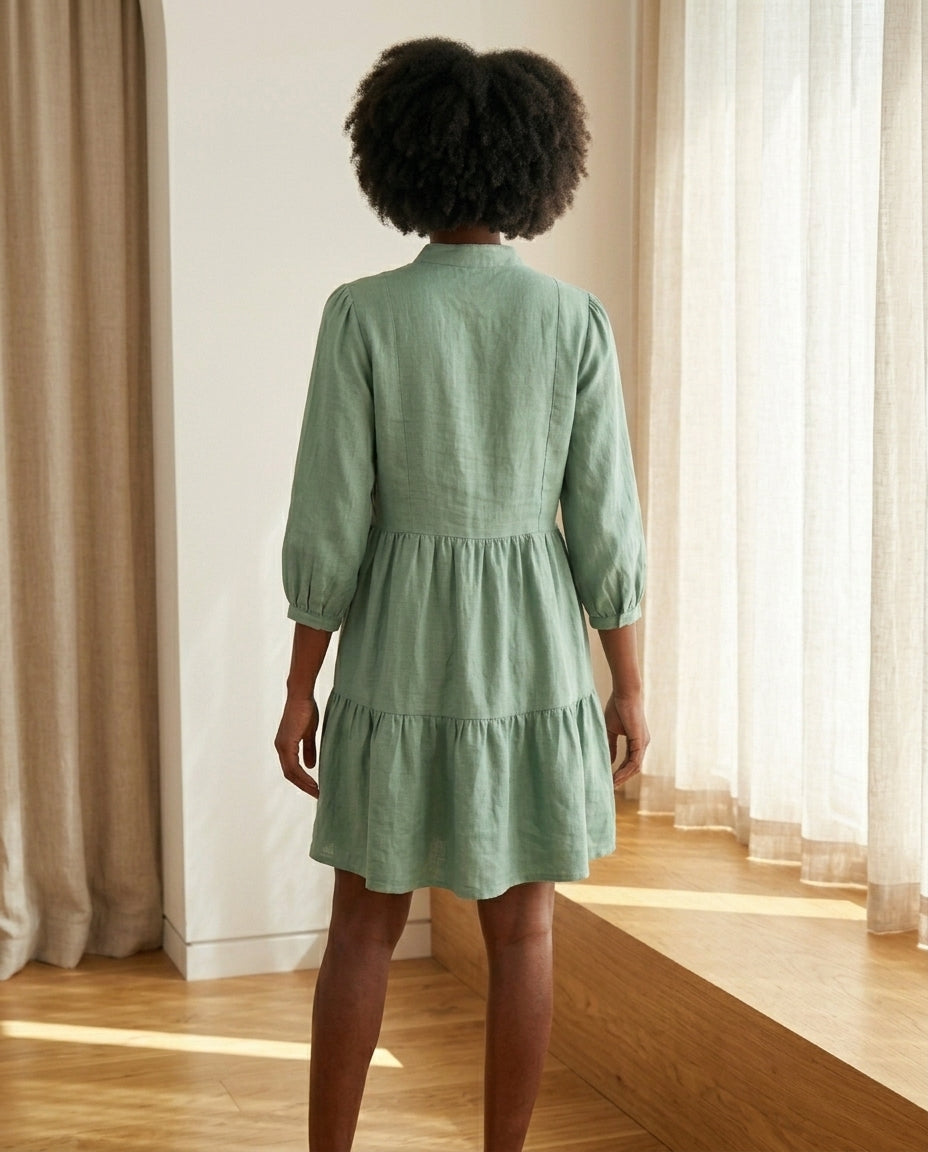 Tiered Linen Dress with Concealed Breastfeeding-Friendly Zipper
