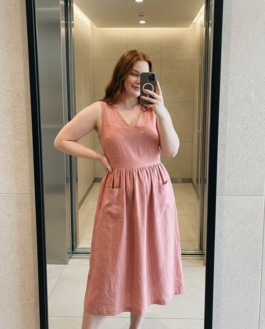Sleeveless Gathered Linen Midi Dress