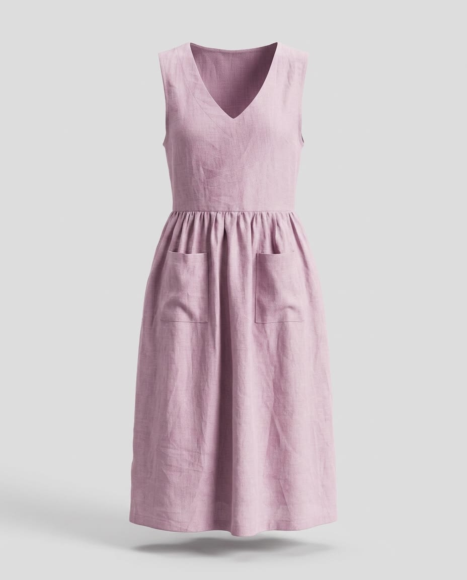 Sleeveless Gathered Linen Midi Dress