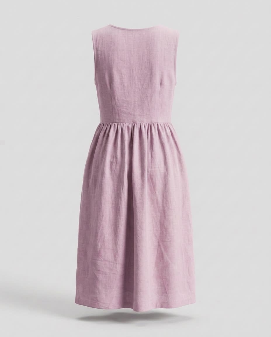 Sleeveless Gathered Linen Midi Dress
