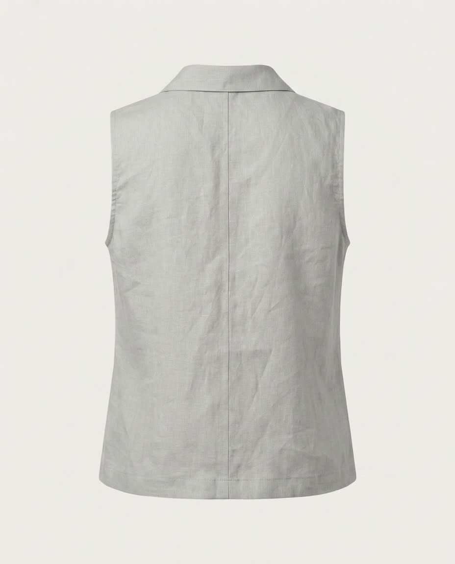 Sleeveless Notched-Collar Linen Vest