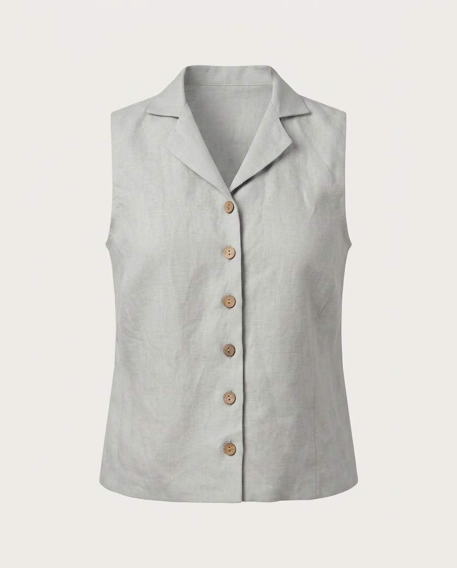 Sleeveless Notched-Collar Linen Vest