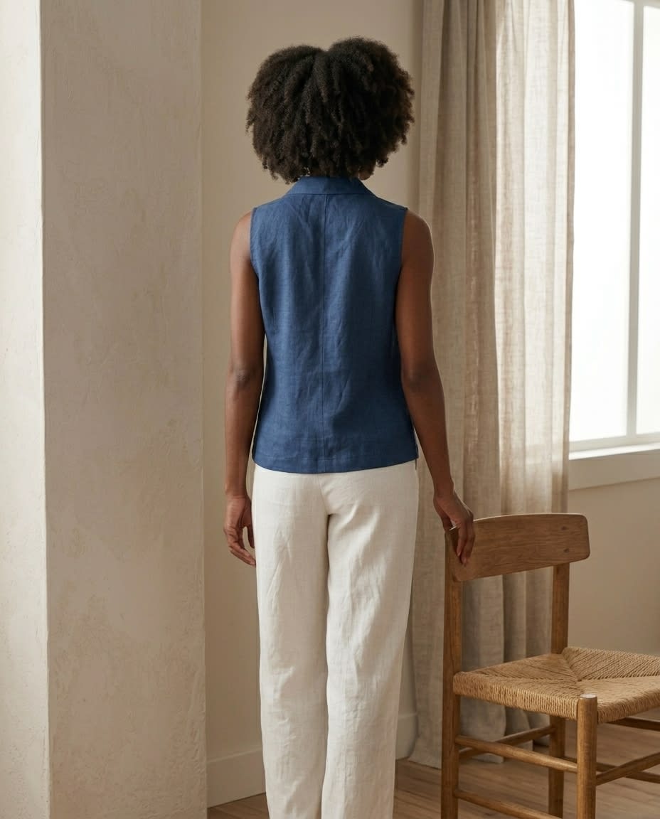 Sleeveless Notched-Collar Linen Vest
