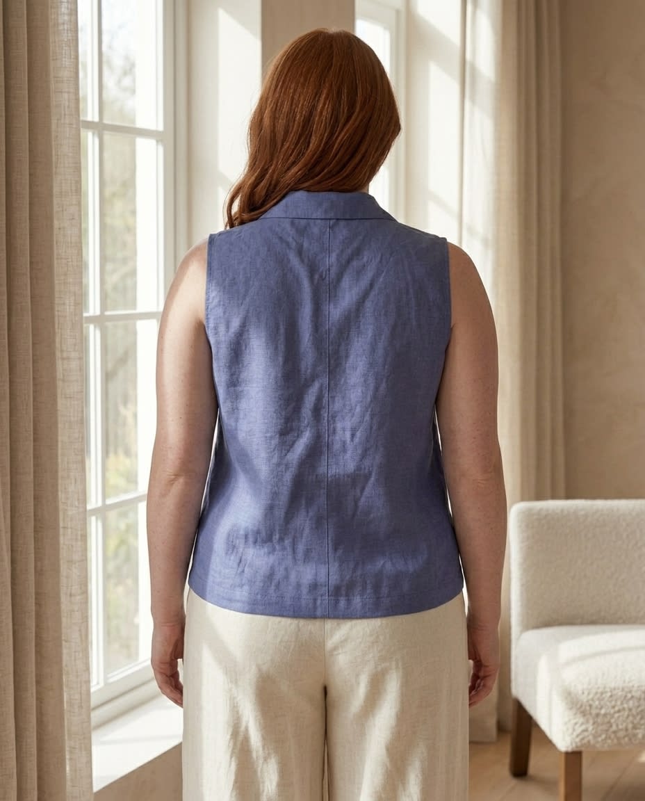 Sleeveless Notched-Collar Linen Vest