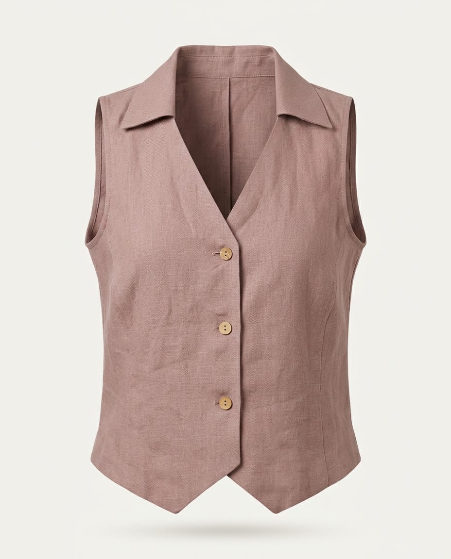Collared Linen Waistcoat Vest