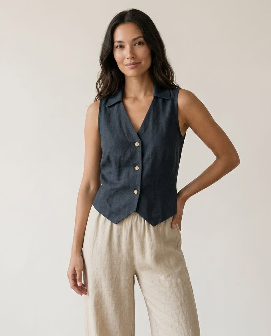 Collared Linen Waistcoat Vest
