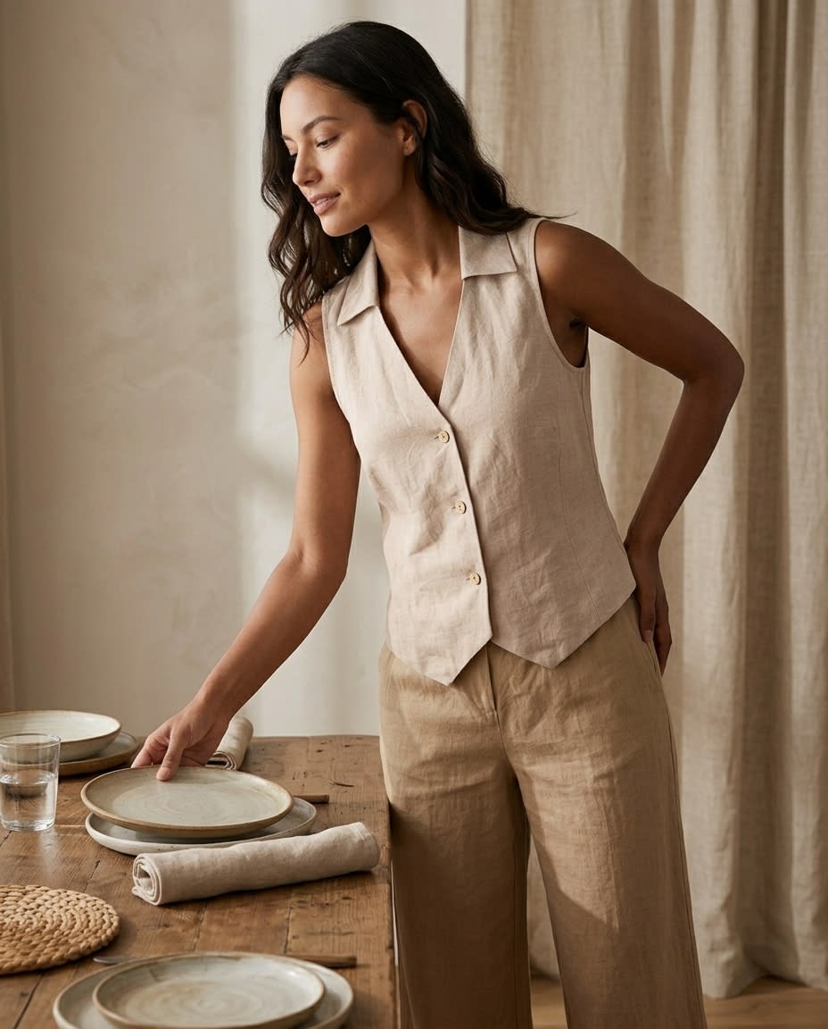 Collared Linen Waistcoat Vest