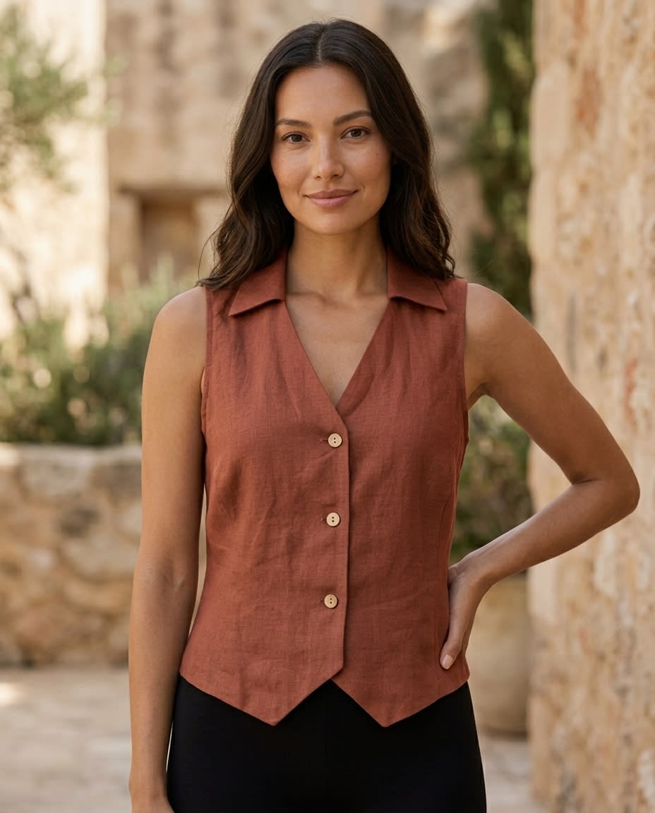 Collared Linen Waistcoat Vest