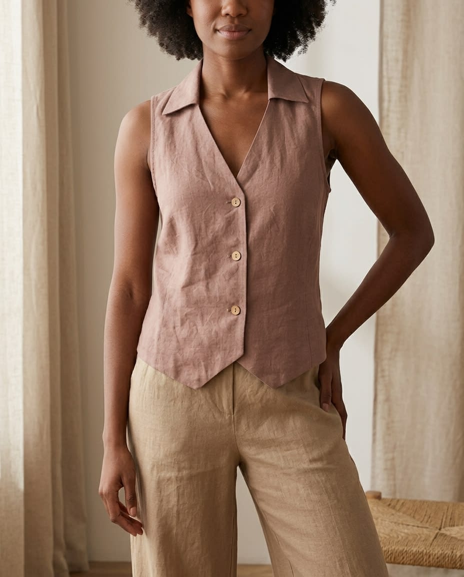 Collared Linen Waistcoat Vest