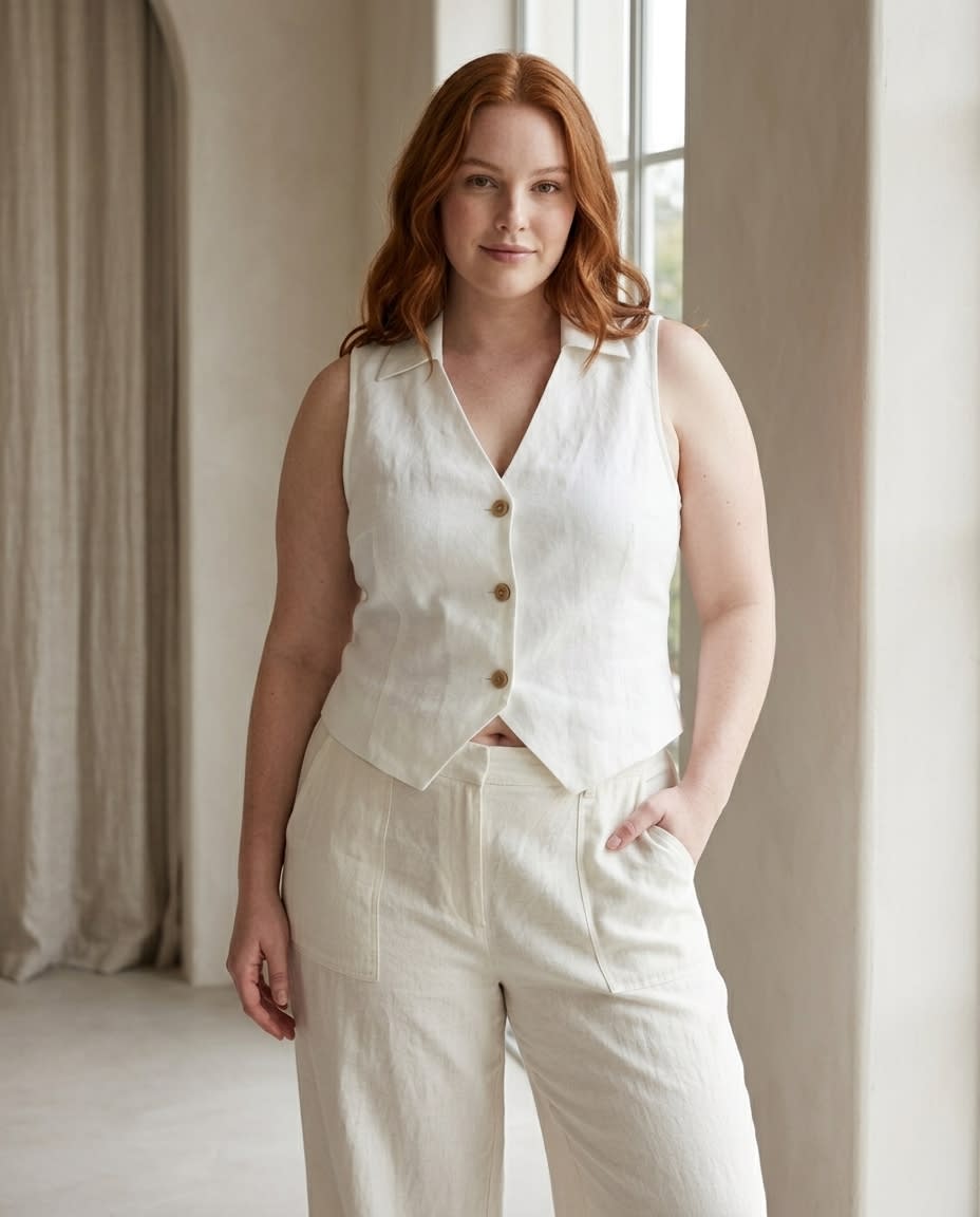 Collared Linen Waistcoat Vest