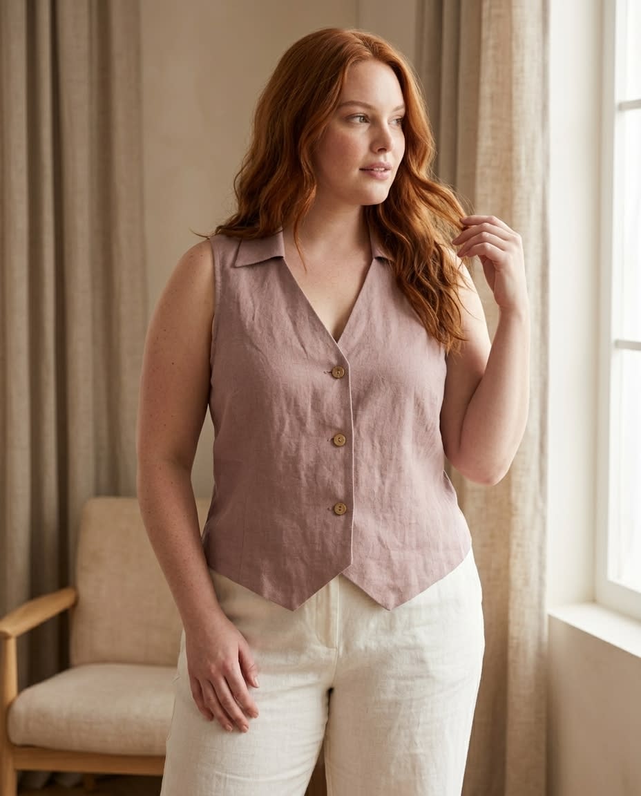 Collared Linen Waistcoat Vest