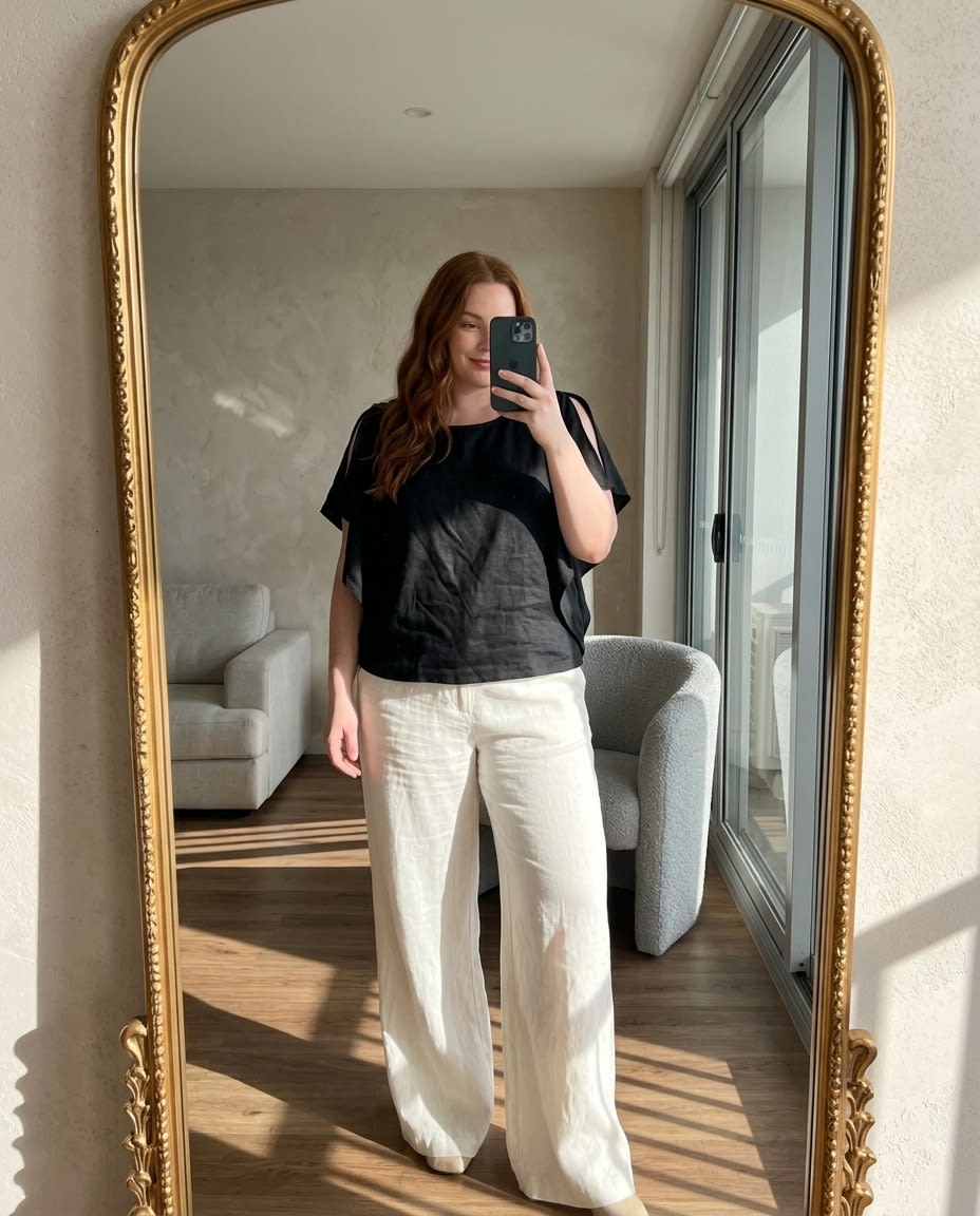 Ruffle-Sleeve Gathered Linen Blouse