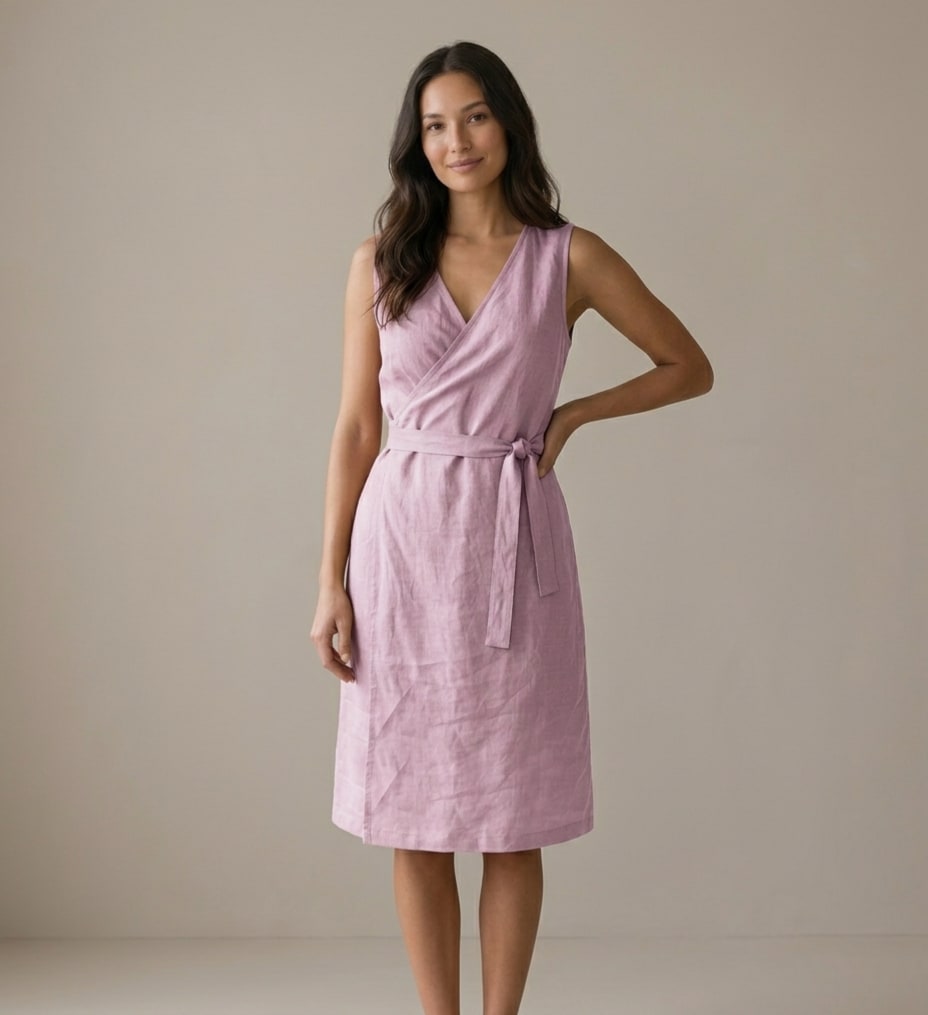 Sleeveless Linen Wrap Dress