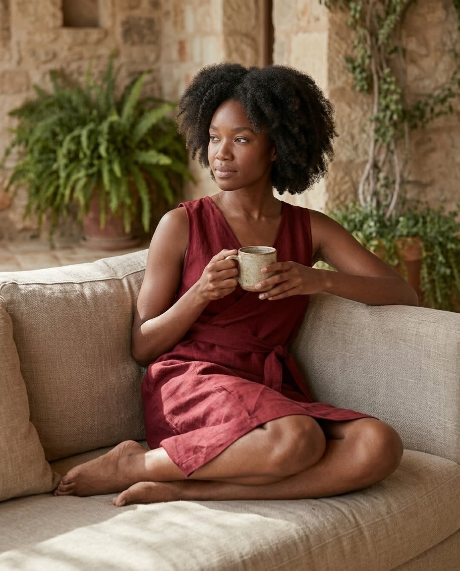 Sleeveless Linen Wrap Dress