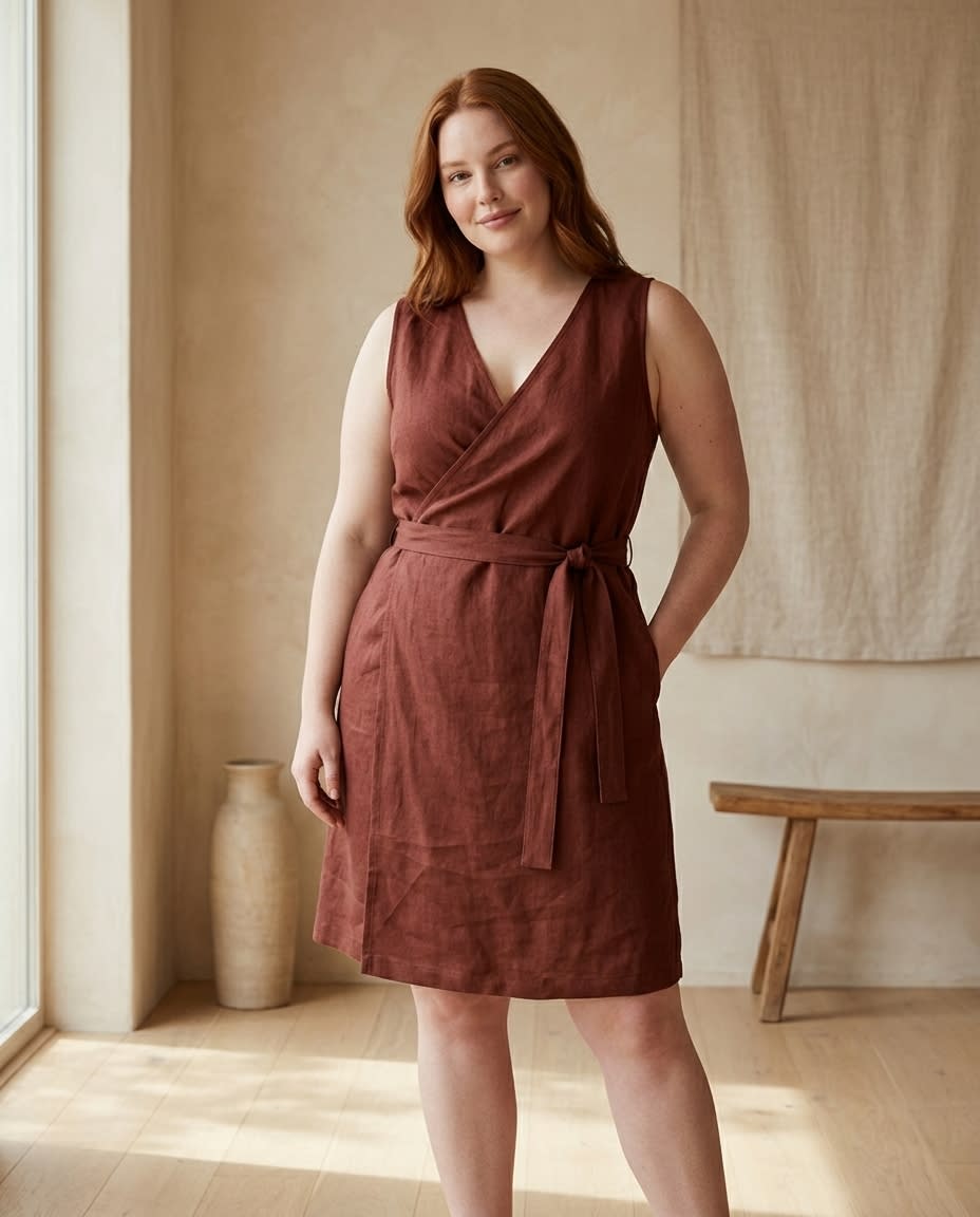 Sleeveless Linen Wrap Dress