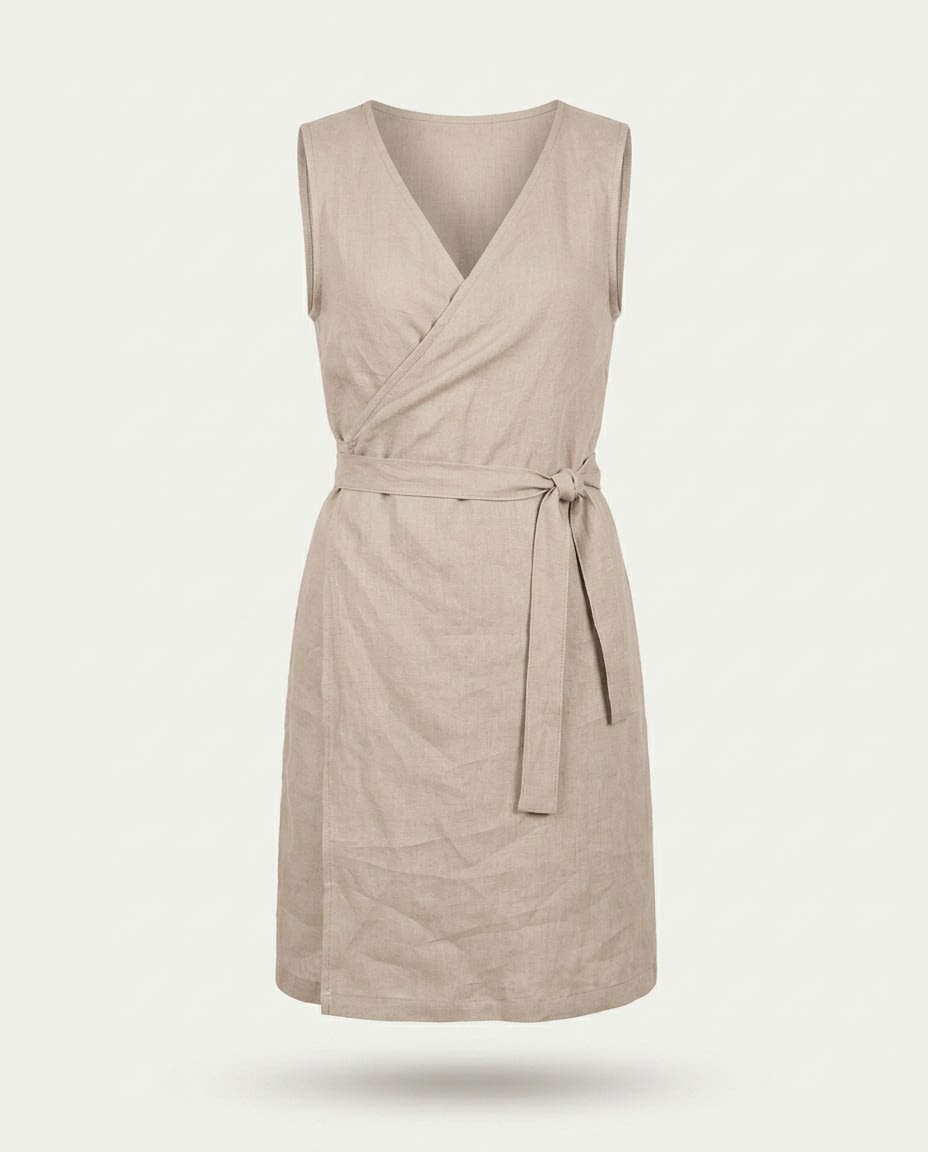 Sleeveless Linen Wrap Dress