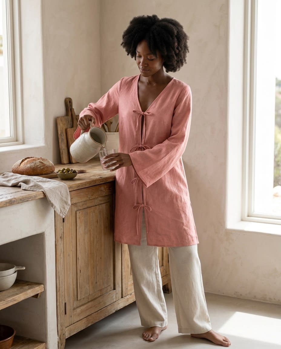 Tie-Front Bow Linen Tunic