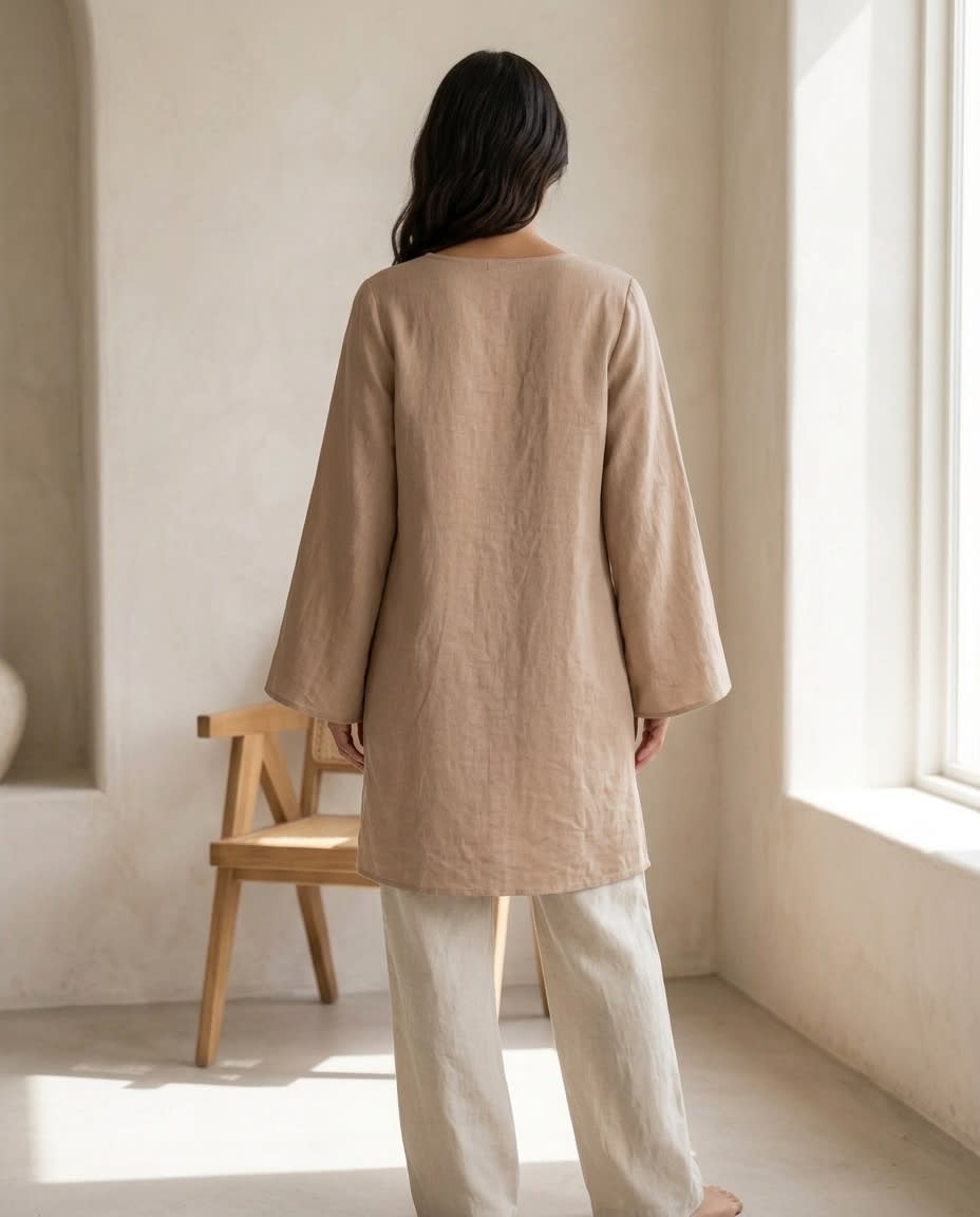 Tie-Front Bow Linen Tunic