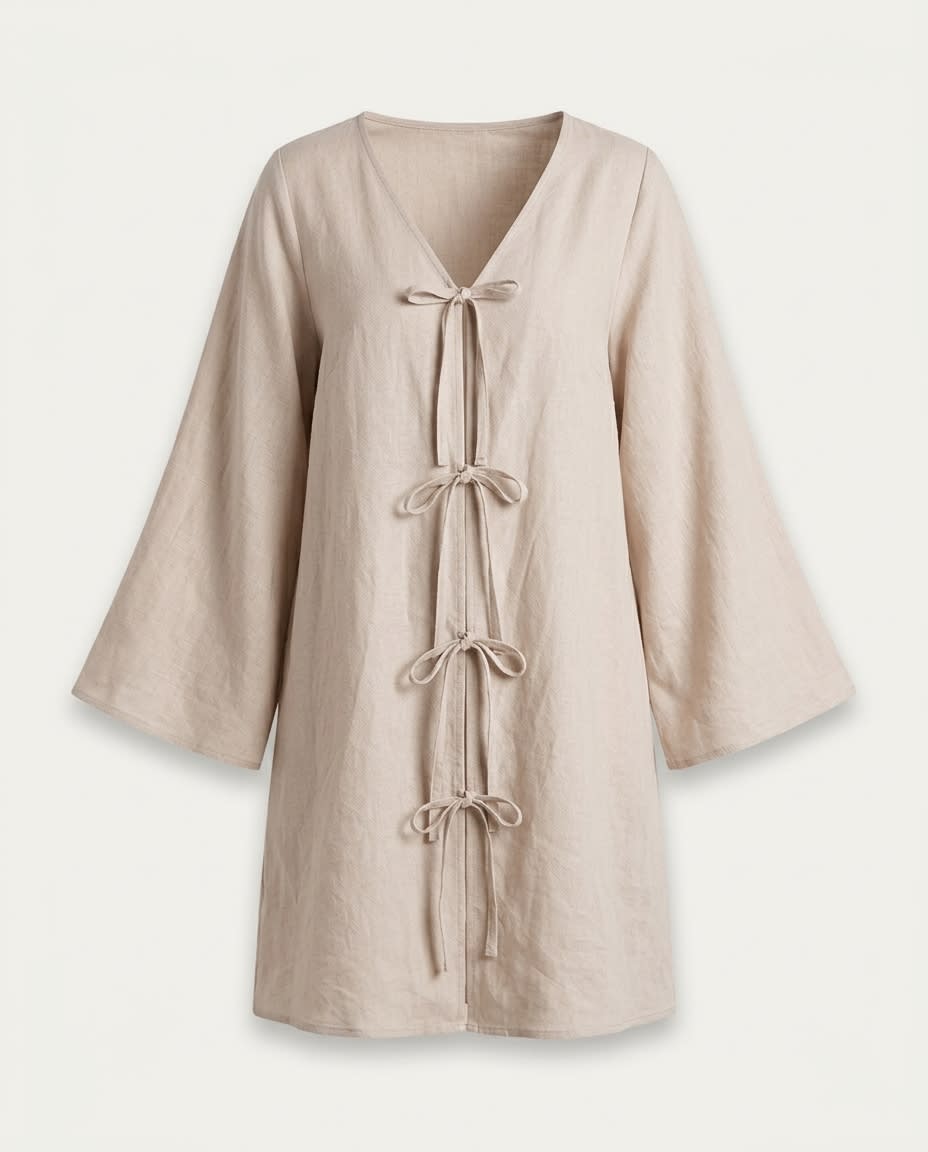 Tie-Front Bow Linen Tunic