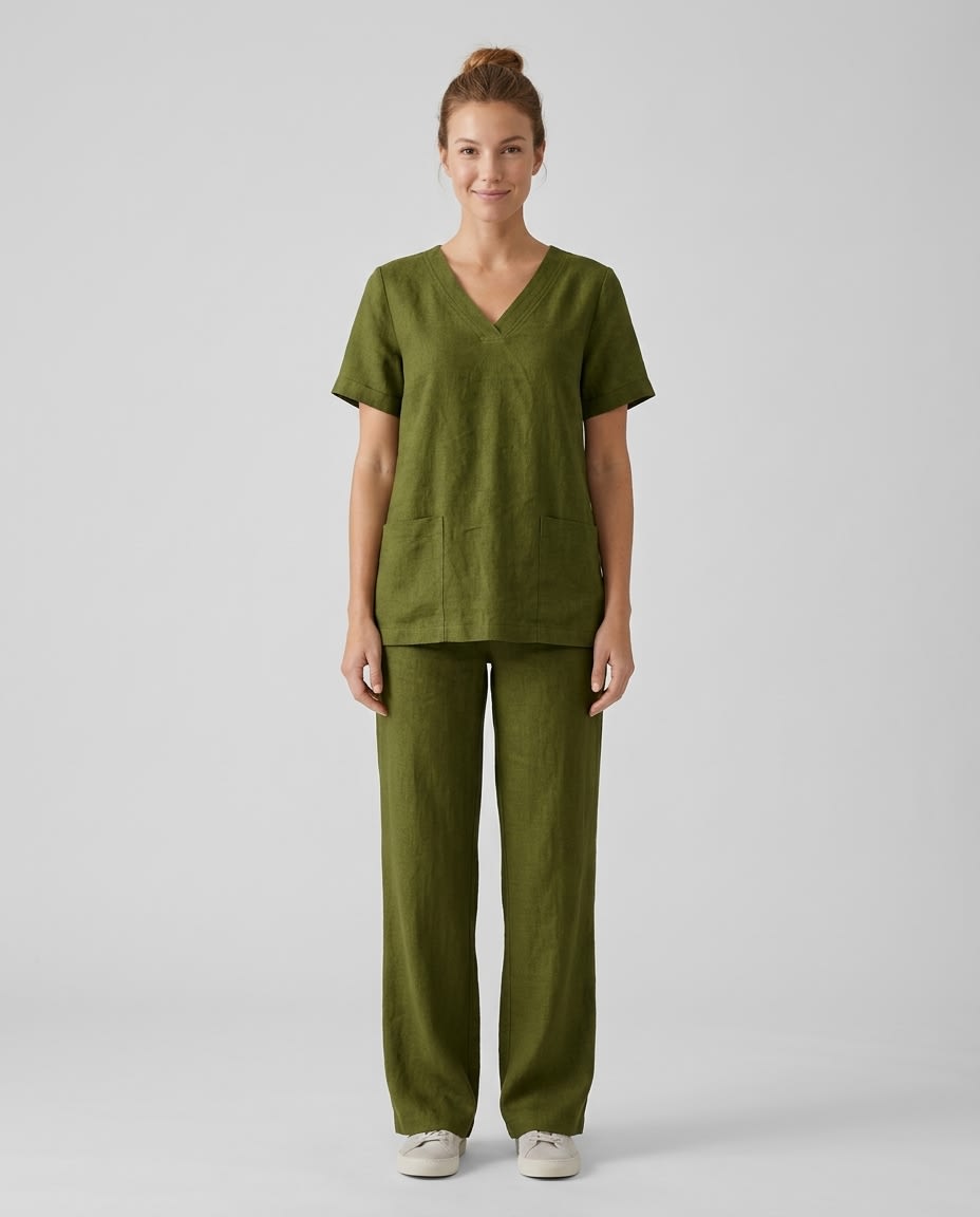 V-Neck Linen Scrub Top