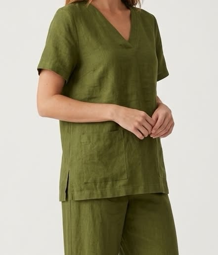 V-Neck Linen Scrub Top