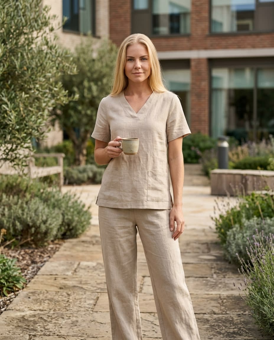 V-Neck Linen Scrub Top
