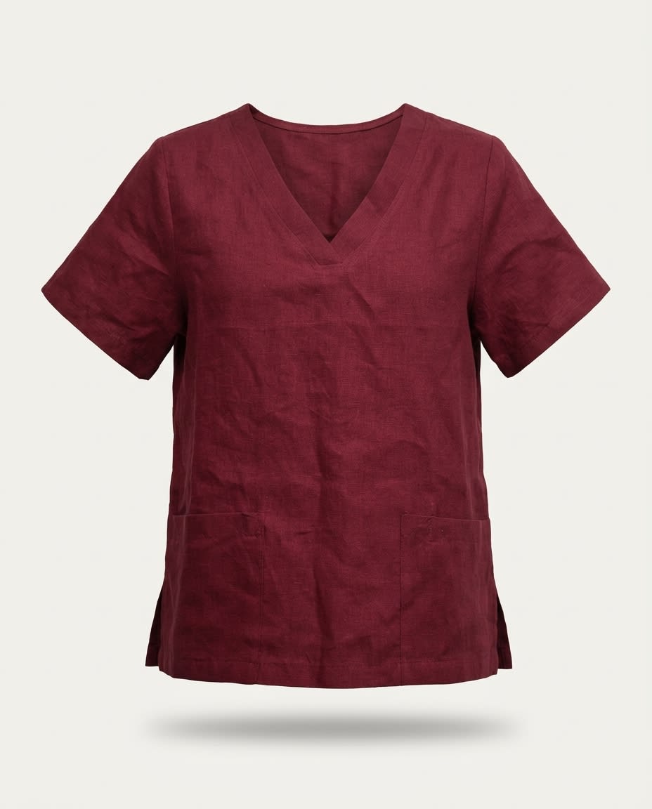 V-Neck Linen Scrub Top