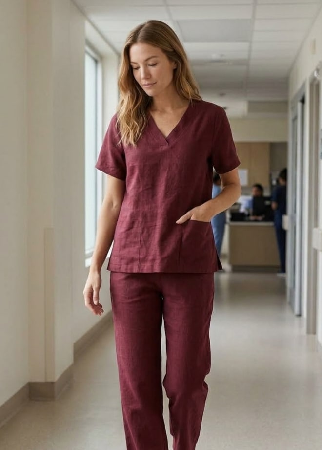 V-Neck Linen Scrub Top