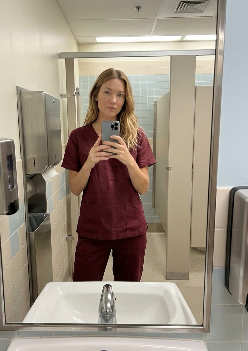 V-Neck Linen Scrub Top